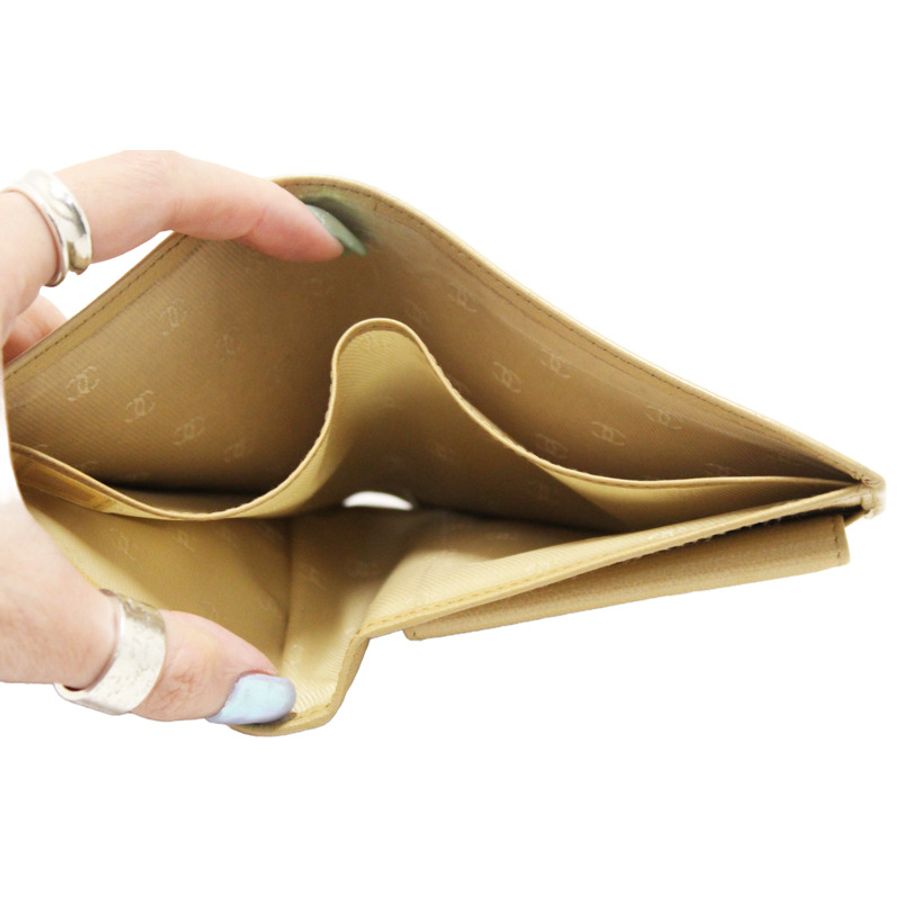 Chanel Beige Caviar Leather Medium Size Bi-fold Wallet-25