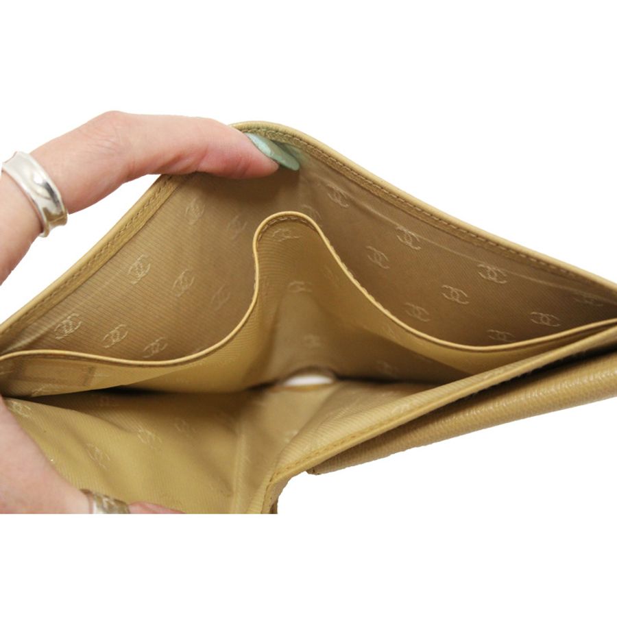 Chanel Beige Caviar Leather Medium Size Bi-fold Wallet-26