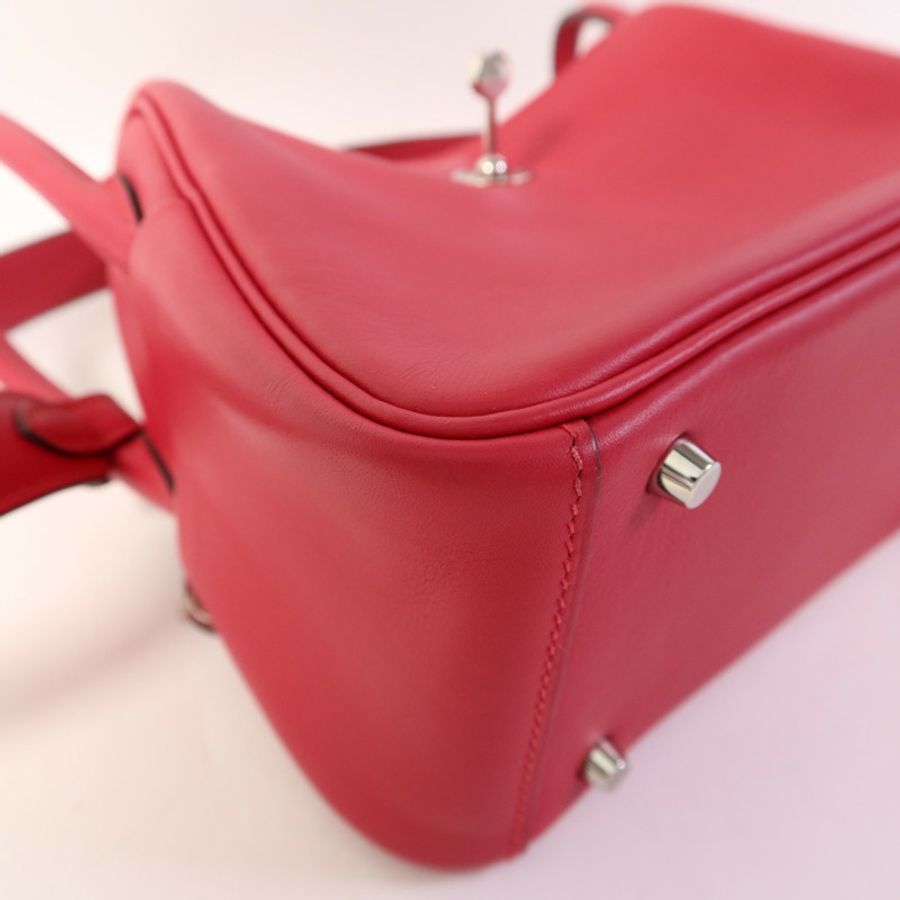 HERMES 【Hermes Fair】Swift皮革Mini Lindy金扣手挽肩背兩用袋Rose Extreme-11