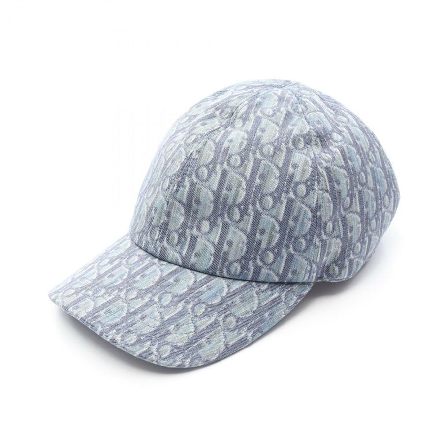 Dior Christian Dior Oblique 棉質斜紋布帽子 593C913A3016C585L 帆布藍色全新男式-0