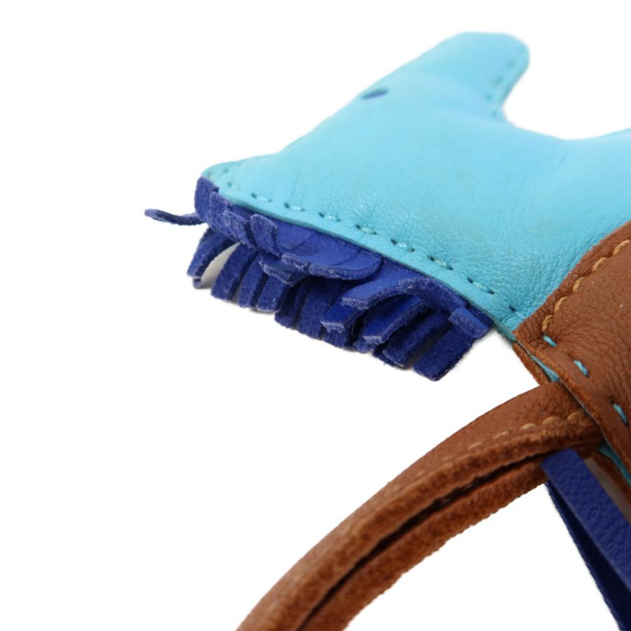 HERMES Milo皮革Rodeo MM掛飾Blue/Brown-3