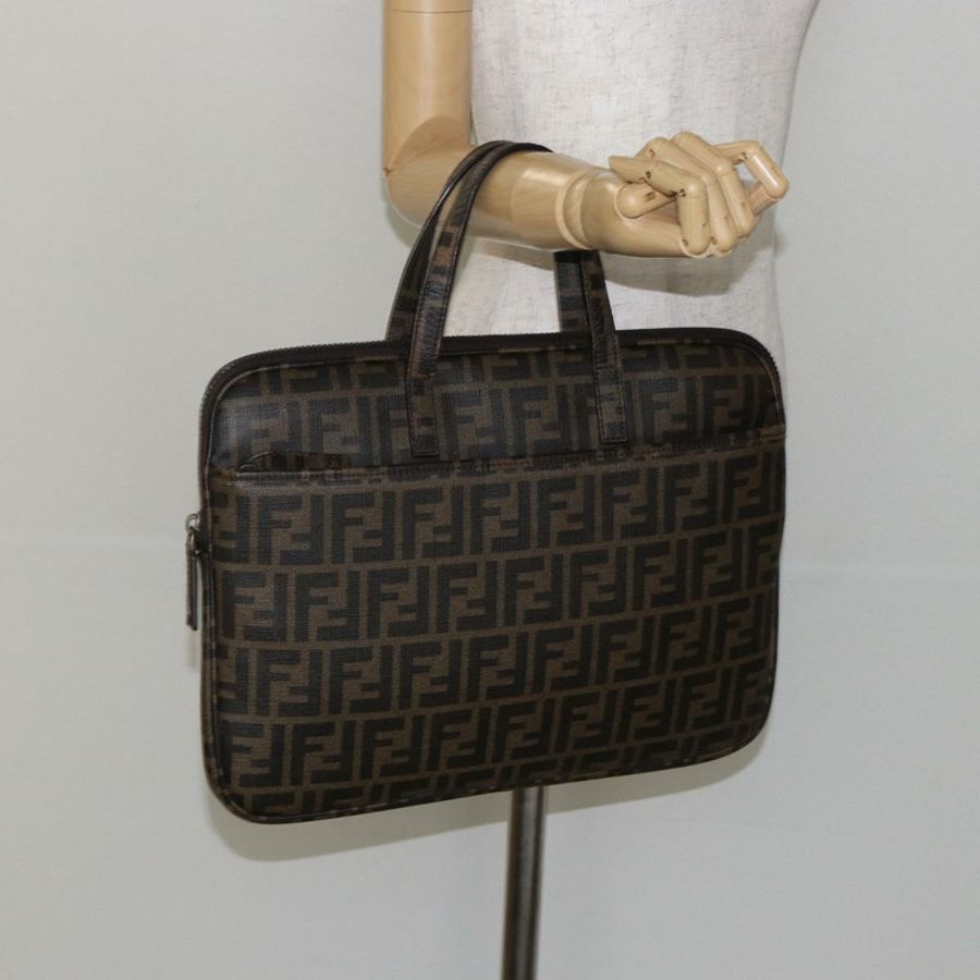 【日本直送】FENDI Zucca帆布電腦包 黑色棕色 Auth SW1528-21