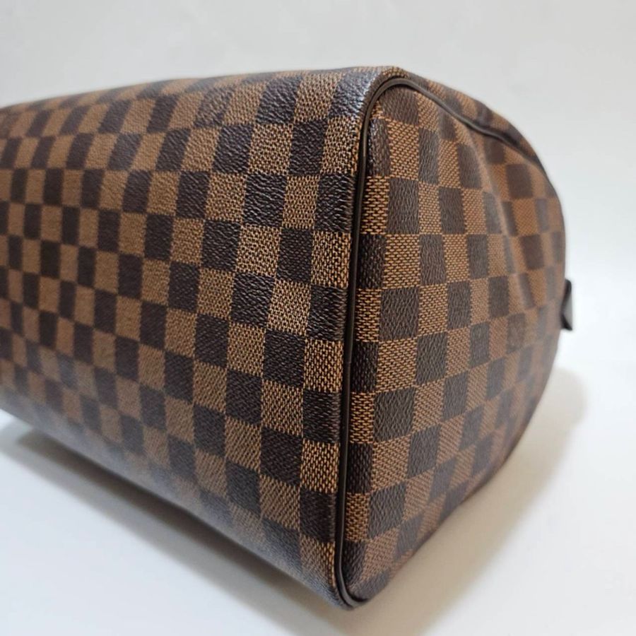 LV 咖棋盤格Speedy30 金釦手提波士頓包N41531-7