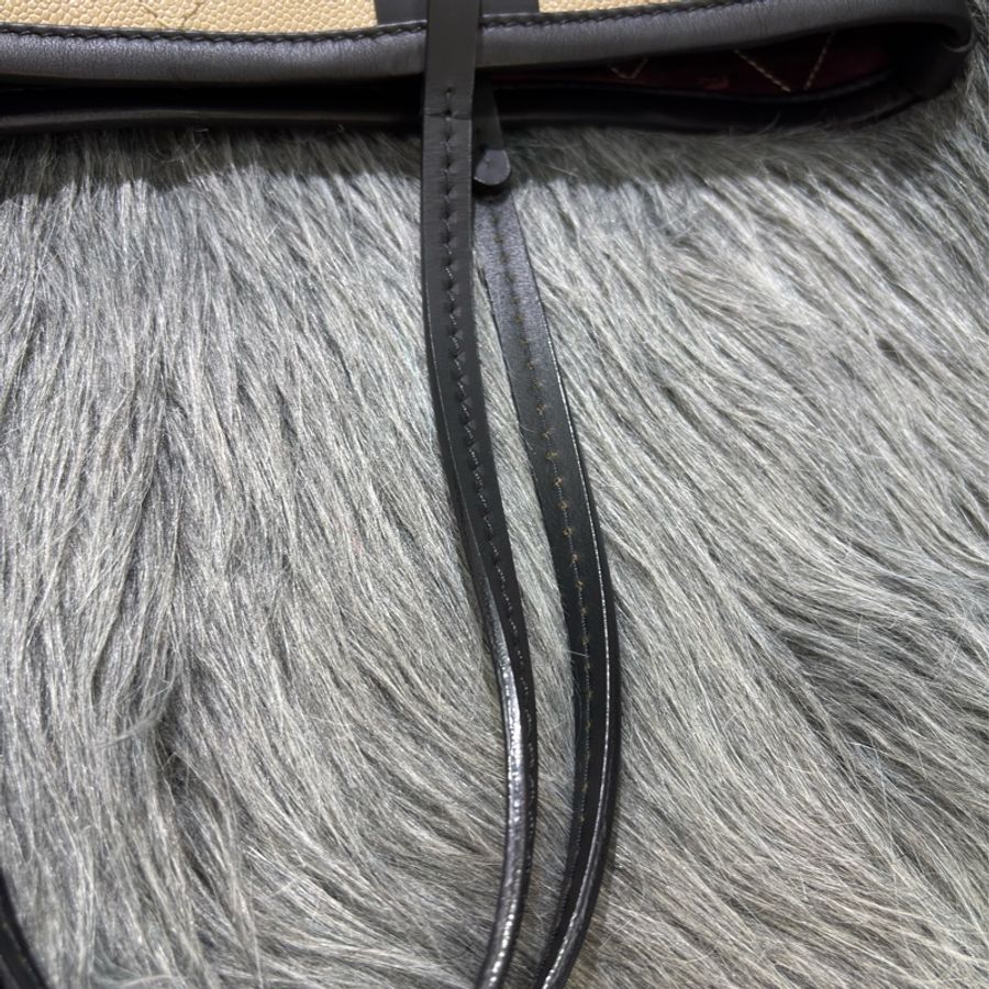 CHANEL TOTE 黑邊奶茶色荔枝皮 縫線菱格 購物包托特包子母包化妝包 BOOKTOTE-34