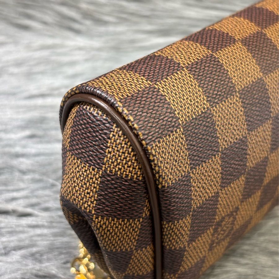 LV N55213 EVA 咖啡棋盤格紋 金牌 金鍊 肩背包 斜背包 晚宴包 腋下包 麻將包 手提包-8