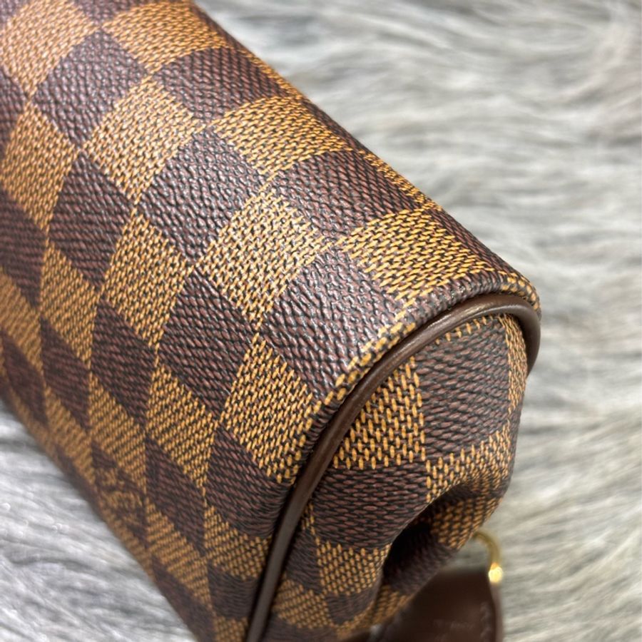 LV N55213 EVA 咖啡棋盤格紋 金牌 金鍊 肩背包 斜背包 晚宴包 腋下包 麻將包 手提包-9