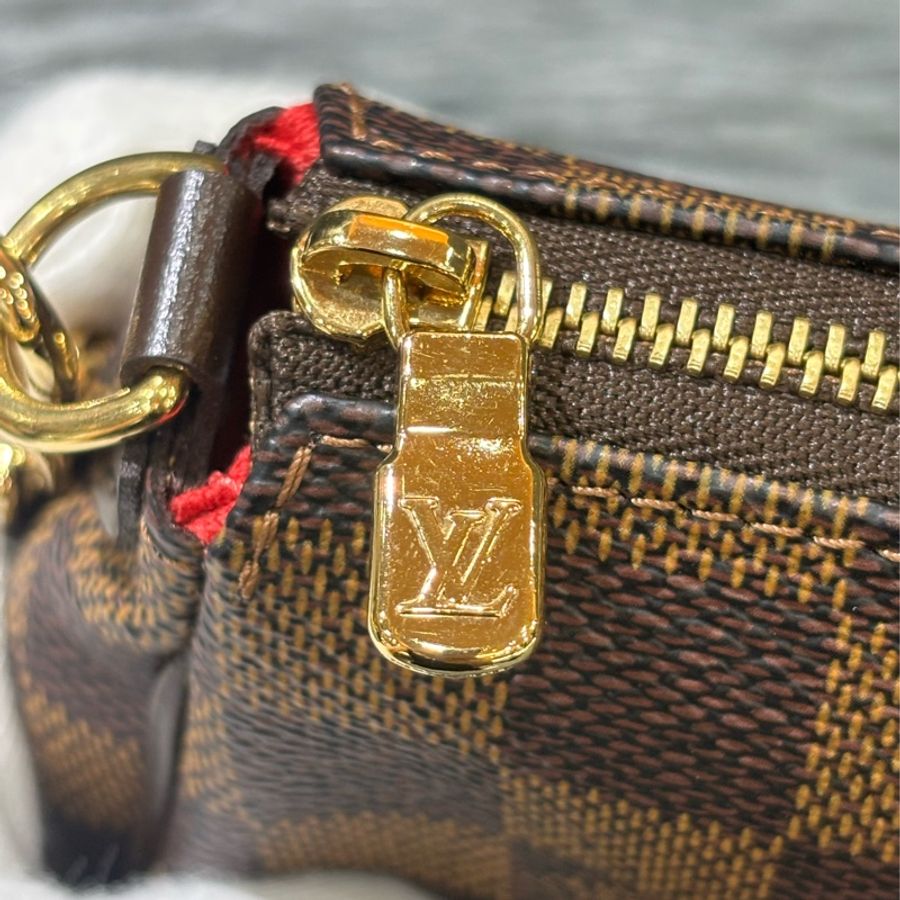 LV N55213 EVA 咖啡棋盤格紋 金牌 金鍊 肩背包 斜背包 晚宴包 腋下包 麻將包 手提包-12
