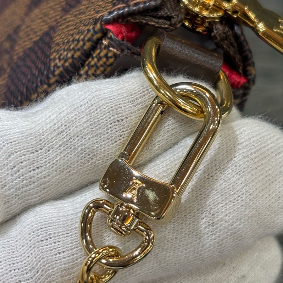 LV N55213 EVA 咖啡棋盤格紋 金牌 金鍊 肩背包 斜背包 晚宴包 腋下包 麻將包 手提包-14