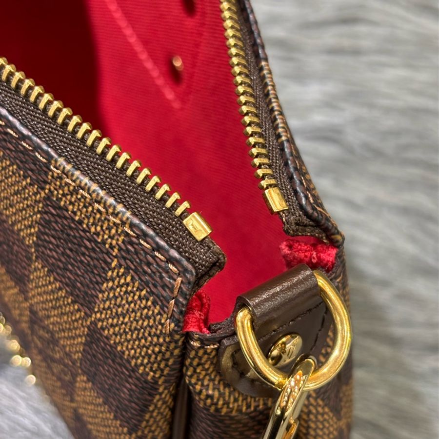 LV N55213 EVA 咖啡棋盤格紋 金牌 金鍊 肩背包 斜背包 晚宴包 腋下包 麻將包 手提包-18