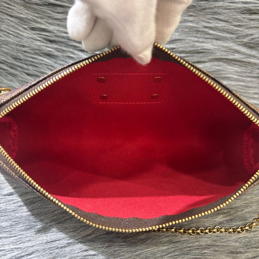 LV N55213 EVA 咖啡棋盤格紋 金牌 金鍊 肩背包 斜背包 晚宴包 腋下包 麻將包 手提包-20