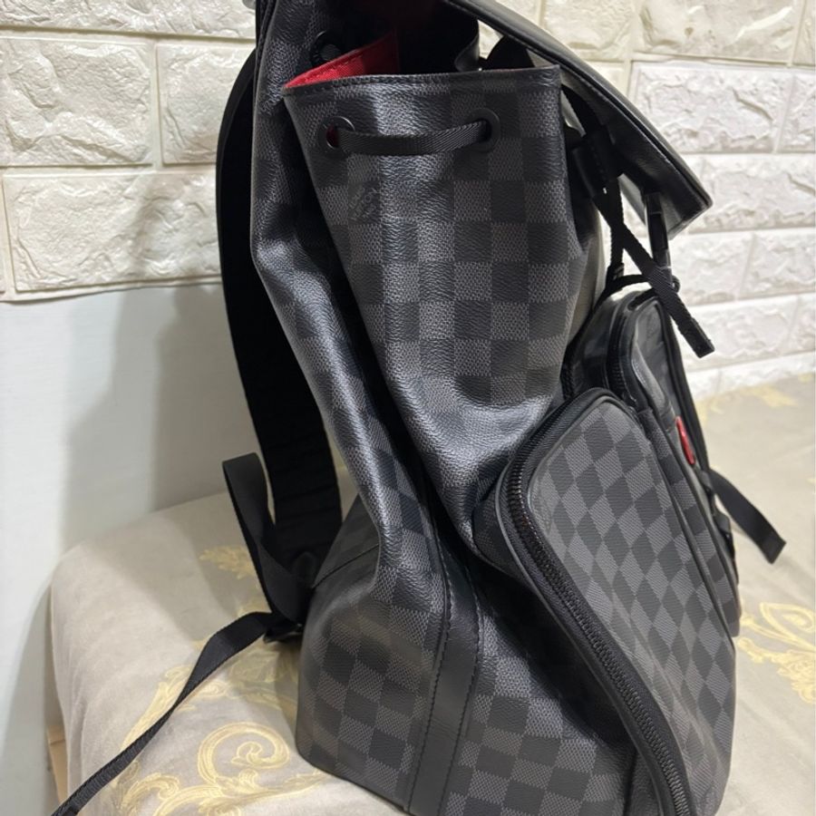 降價出清!LV 男用後背包 路易威登多功能背包 N40279 石墨背包 格紋灰色 特殊塗層帆布 牛皮-2