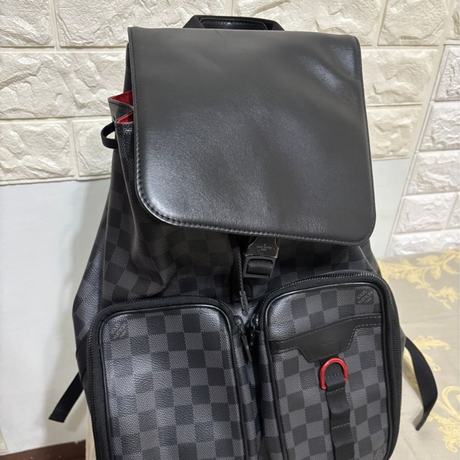 降價出清!LV 男用後背包 路易威登多功能背包 N40279 石墨背包 格紋灰色 特殊塗層帆布 牛皮-10
