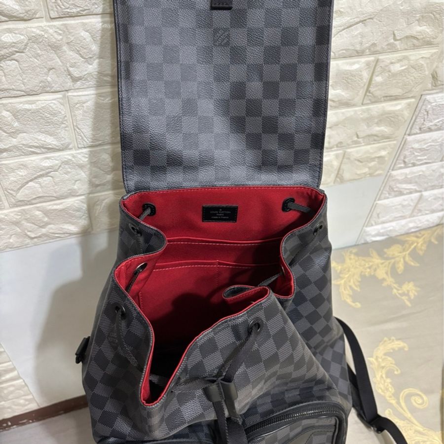 降價出清!LV 男用後背包 路易威登多功能背包 N40279 石墨背包 格紋灰色 特殊塗層帆布 牛皮-18