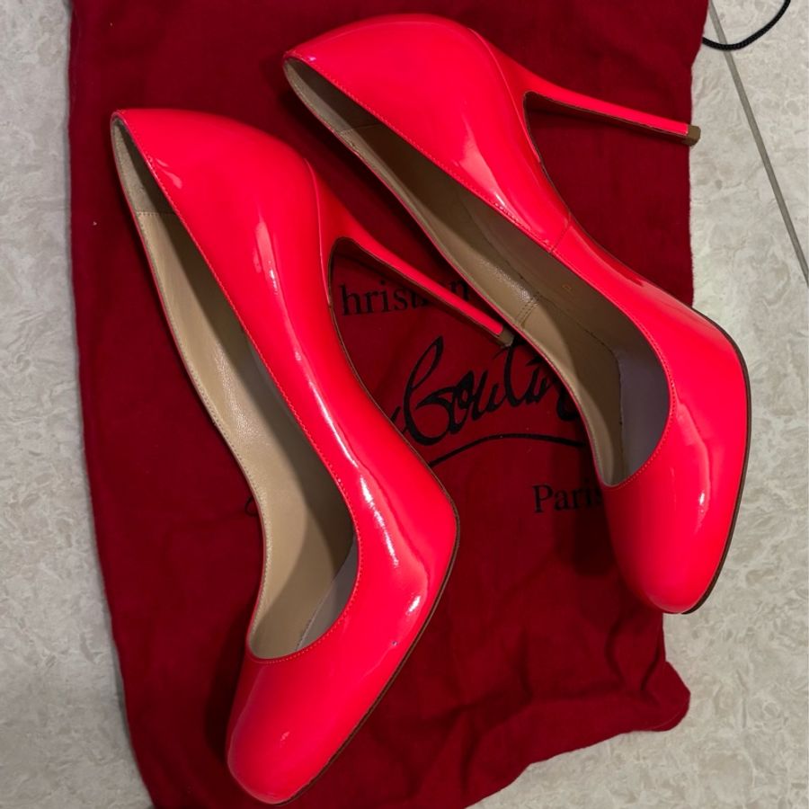 紅底鞋Christian Louboutin桃紅漆皮高跟鞋-2