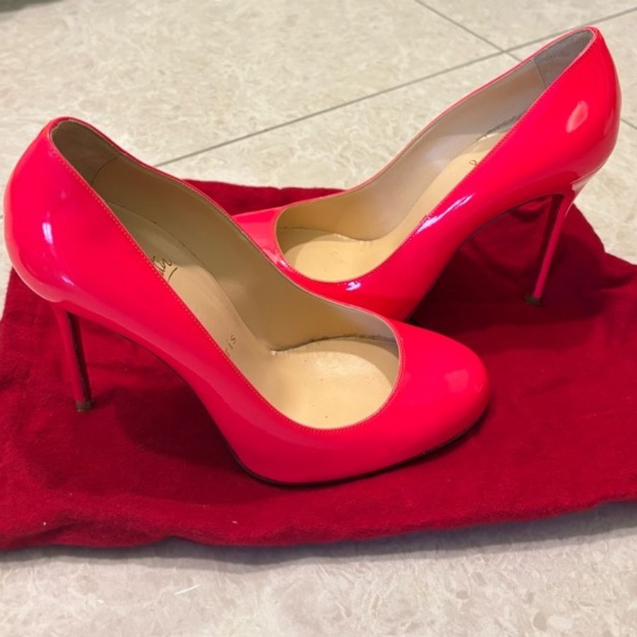 紅底鞋Christian Louboutin桃紅漆皮高跟鞋-3