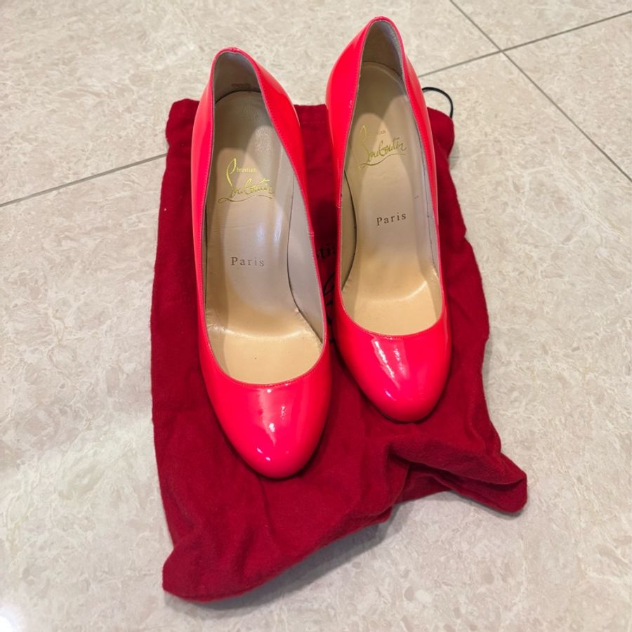 紅底鞋Christian Louboutin桃紅漆皮高跟鞋-4