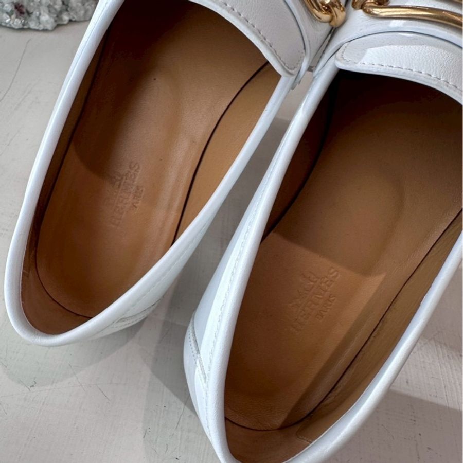 HERMES 奶昔白豬鼻子金釦樂福鞋 37號-11