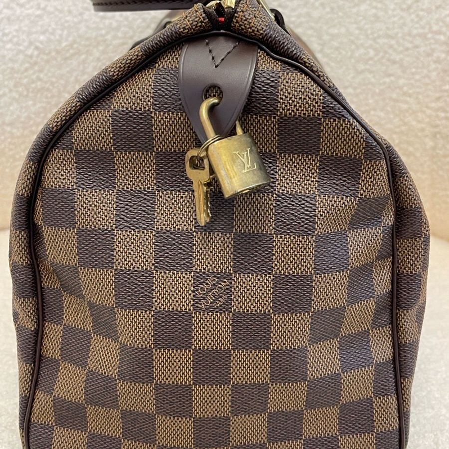 Lv路易威登 speedy30棋盤格手提款,經典老花配棕色皮邊-8