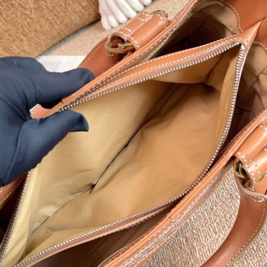 【近新閒置品】Celine 焦糖奶茶色太妃糖外縫線牛皮手提包-10