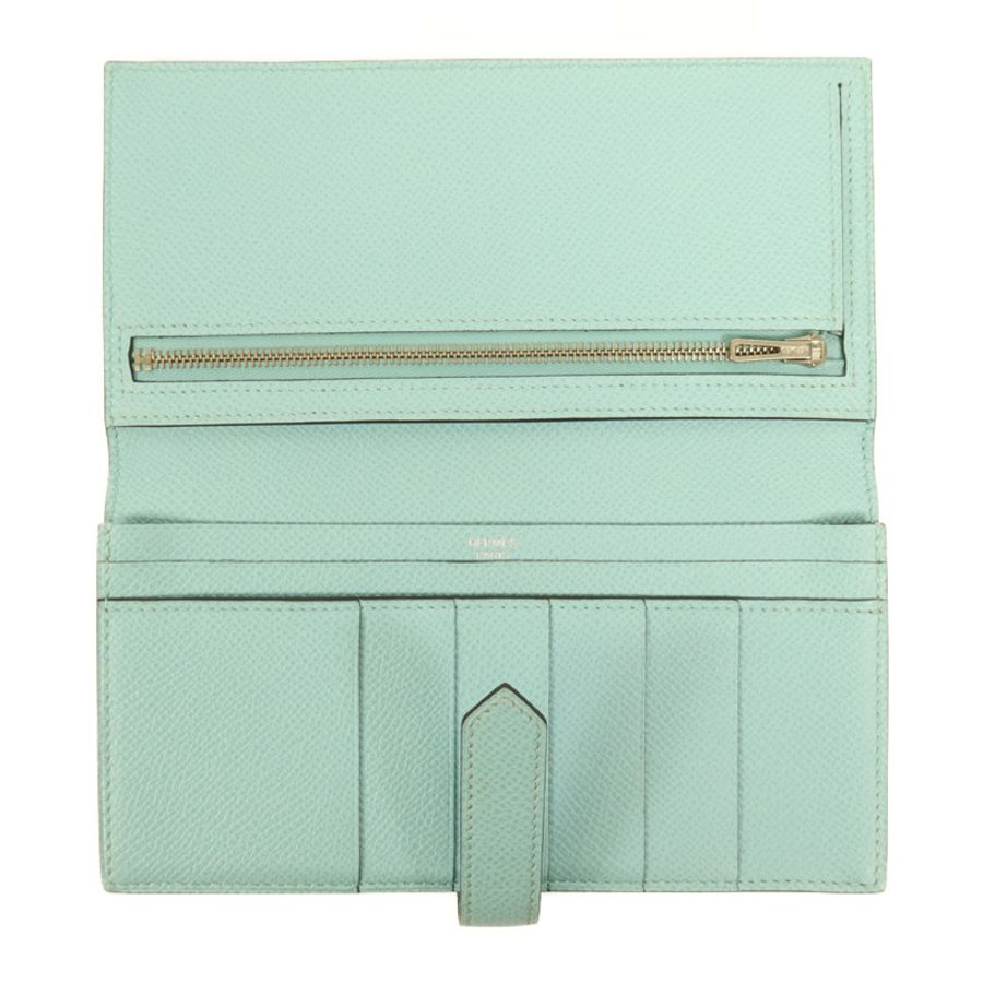 HERMES Epsom皮革Bearn W Snap銀扣長錢包Bleu Atoll-4