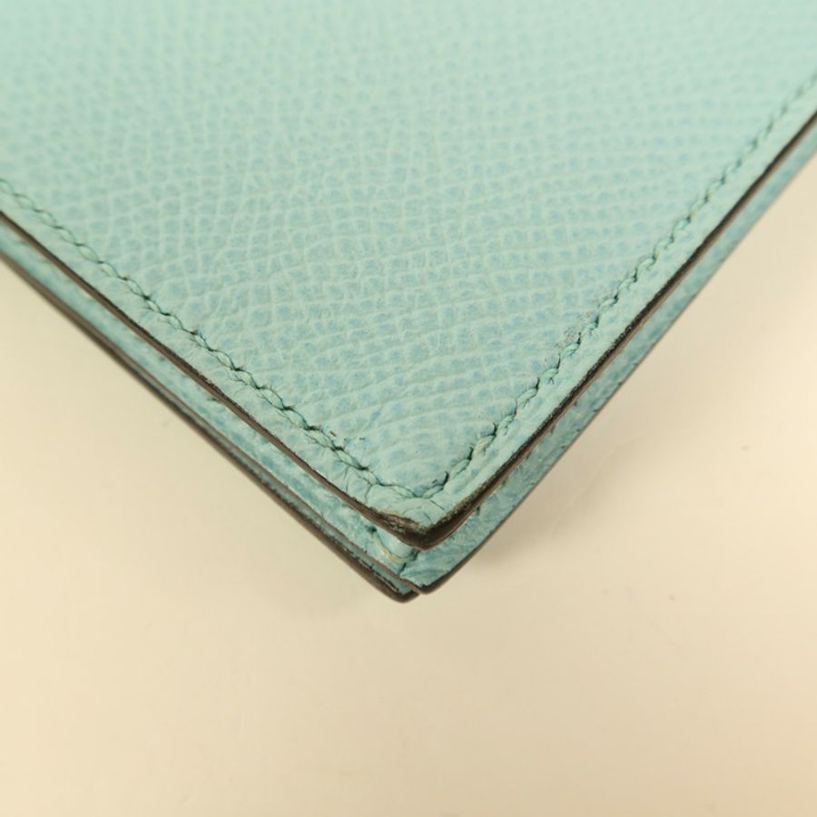 HERMES Epsom皮革Bearn W Snap銀扣長錢包Bleu Atoll-9