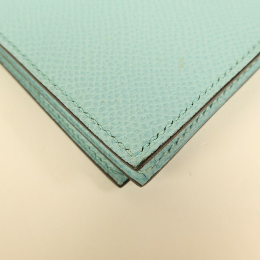 HERMES Epsom皮革Bearn W Snap銀扣長錢包Bleu Atoll-10