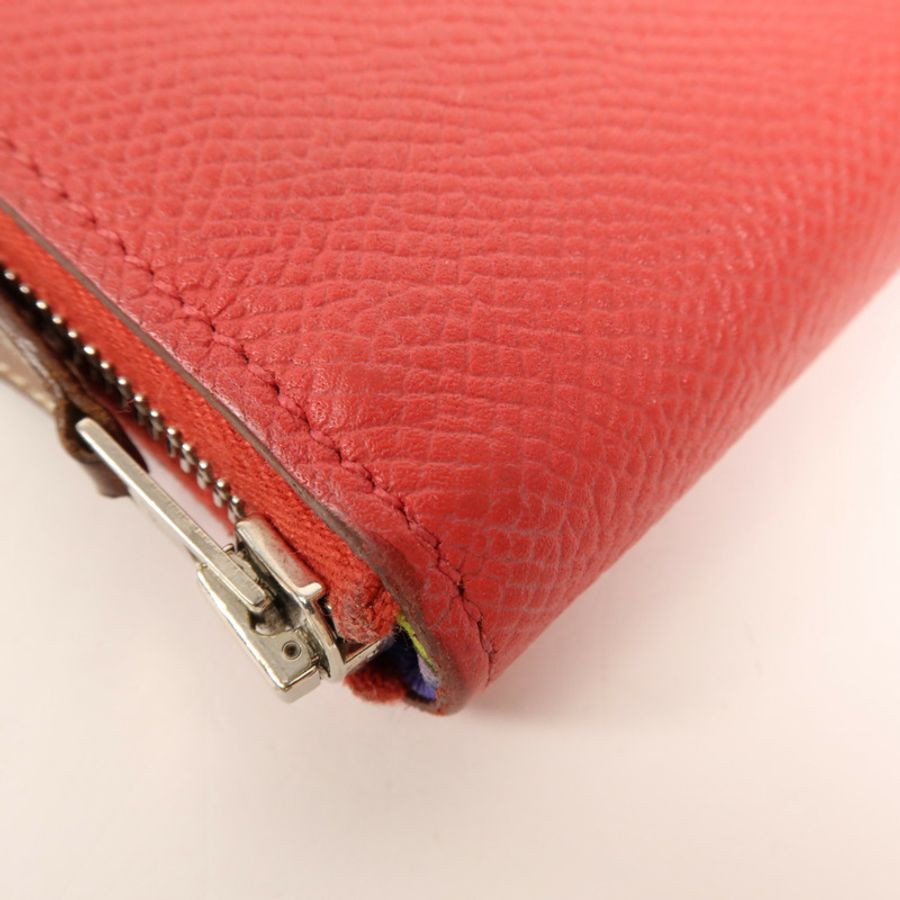 HERMES Epsom皮革Silk In Wallet銀扣錢包Bougainvillea-9