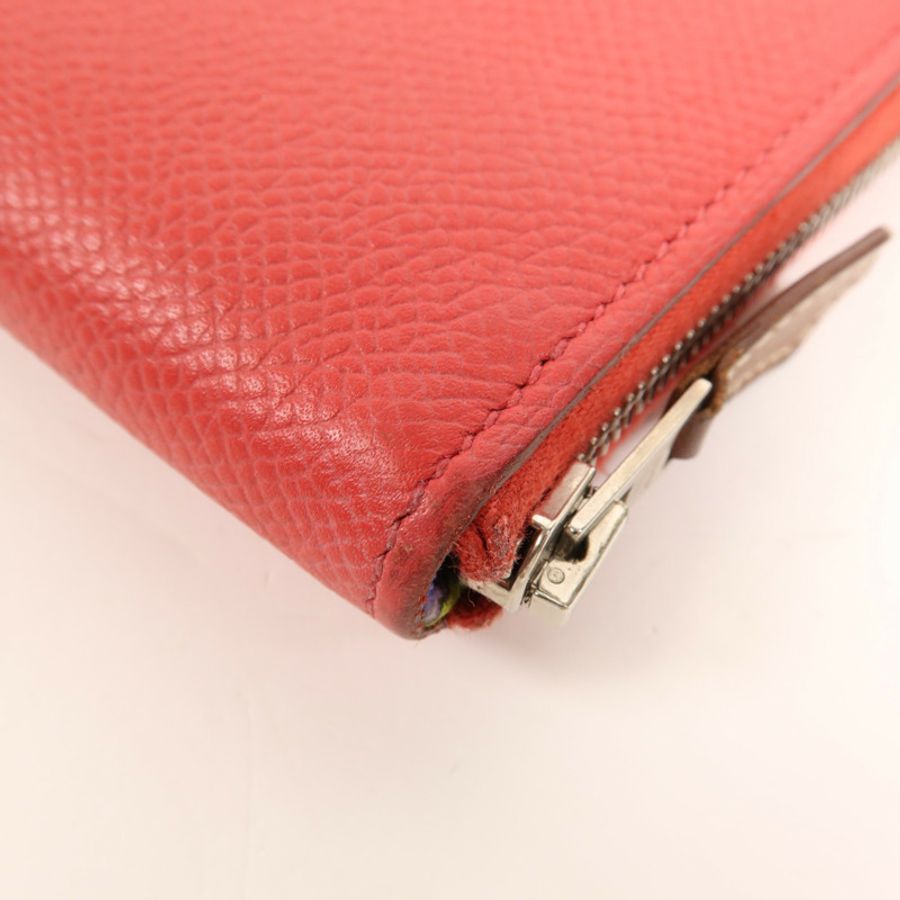 HERMES Epsom皮革Silk In Wallet銀扣錢包Bougainvillea-10