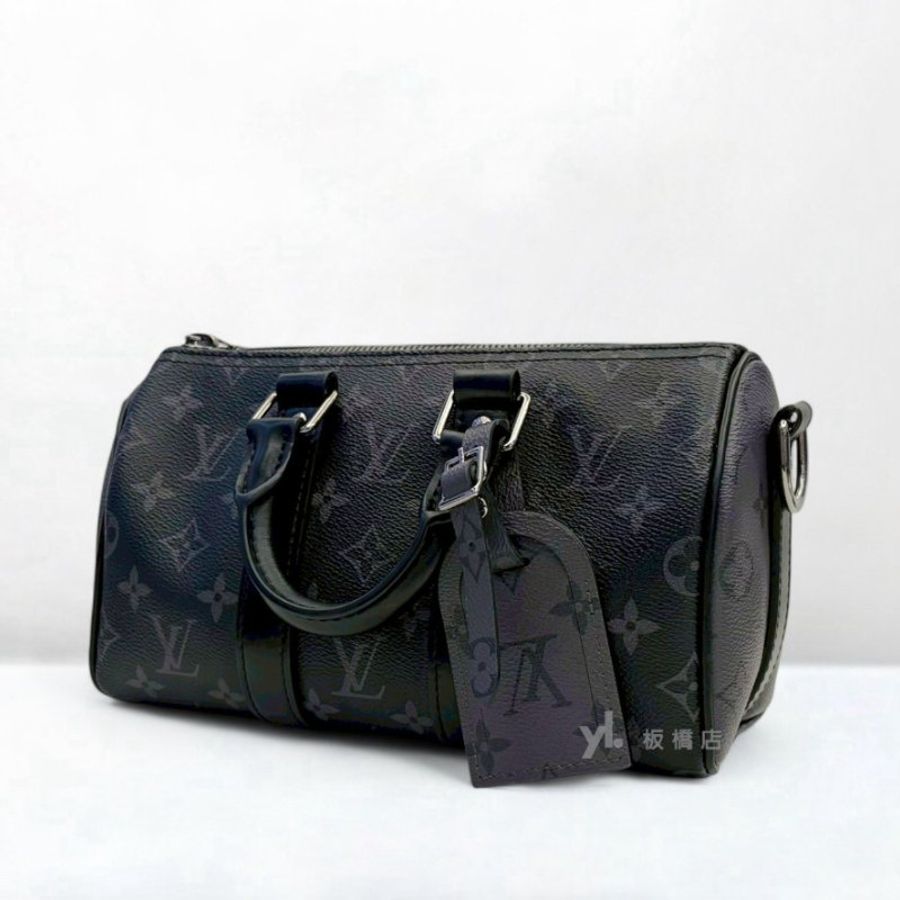 LV Keepall 25 黑老花手提肩背波士頓包 M46271-2
