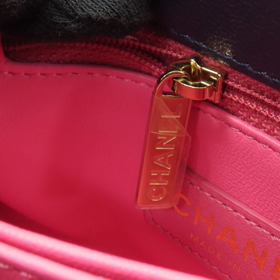 藍色菱格紋 皮革 Coco Handle 兩用包 金扣【CHANEL 香奈兒】 AS2215-17