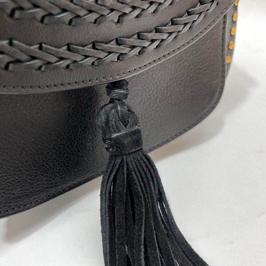 Chloe 黑牛皮霧金釦前流蘇下蓋斜背馬鞍包-14