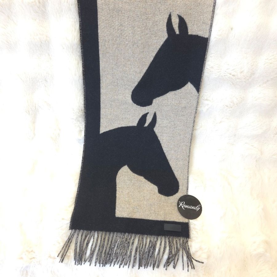 Hermes Cashmere 雙馬馬頭喀什米爾圍巾-0