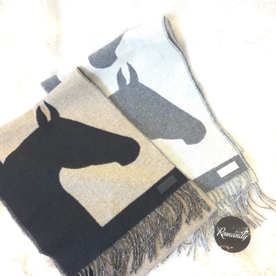 Hermes Cashmere 雙馬馬頭喀什米爾圍巾-5