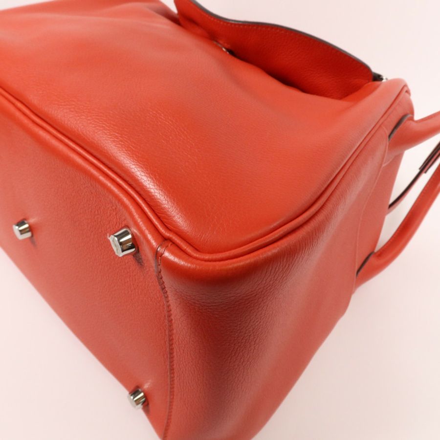 HERMES 【Hermes Fair】Evercolor皮革Lindy 30銀扣手挽肩背兩用袋Rouge Tomate-4