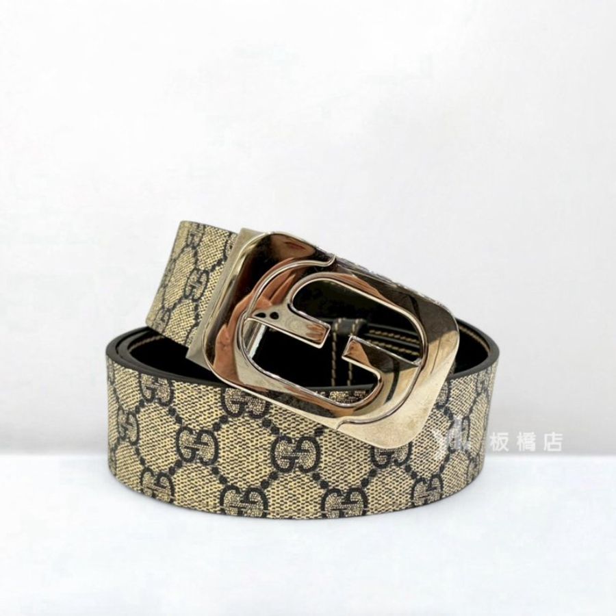 GUCCI 雙G拚黑牛皮銀釦皮帶245861-1