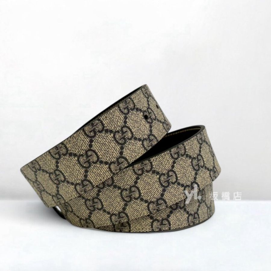 GUCCI 雙G拚黑牛皮銀釦皮帶245861-4