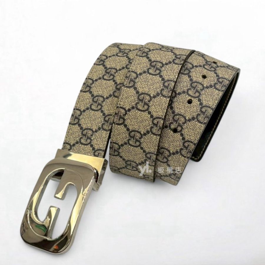 GUCCI 雙G拚黑牛皮銀釦皮帶245861-7