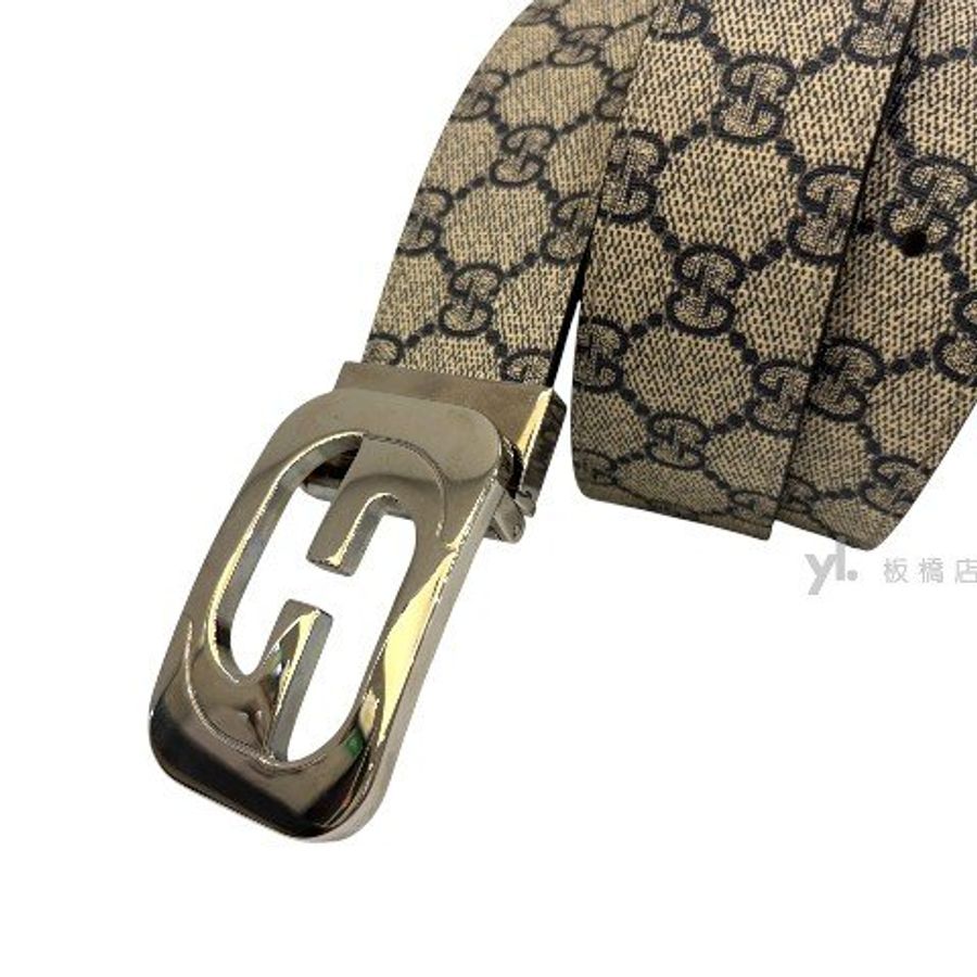 GUCCI 雙G拚黑牛皮銀釦皮帶245861-8