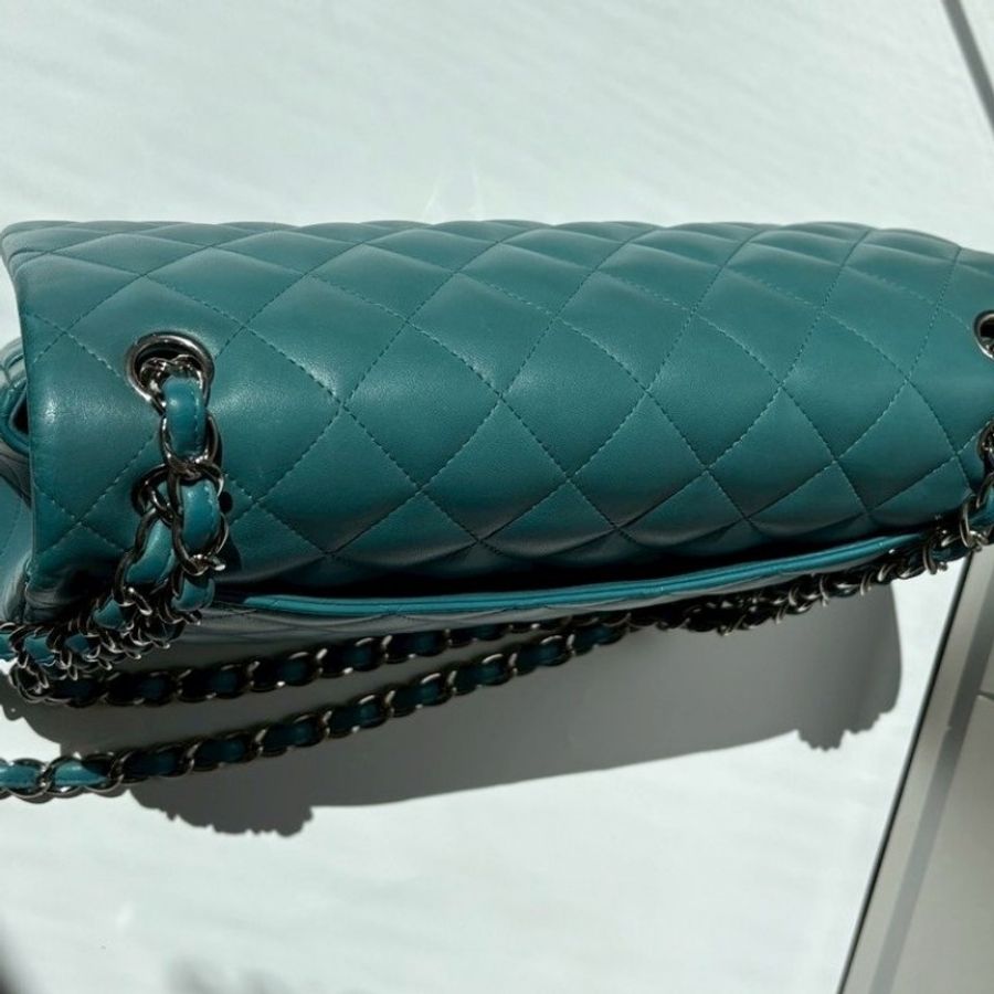 Chanel 銀鍊湖水藍羊皮CF Jumbo 30-7