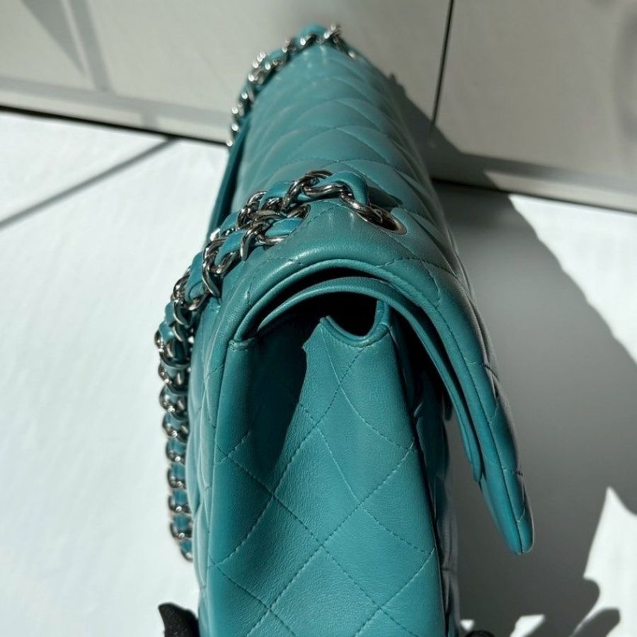 Chanel 銀鍊湖水藍羊皮CF Jumbo 30-12
