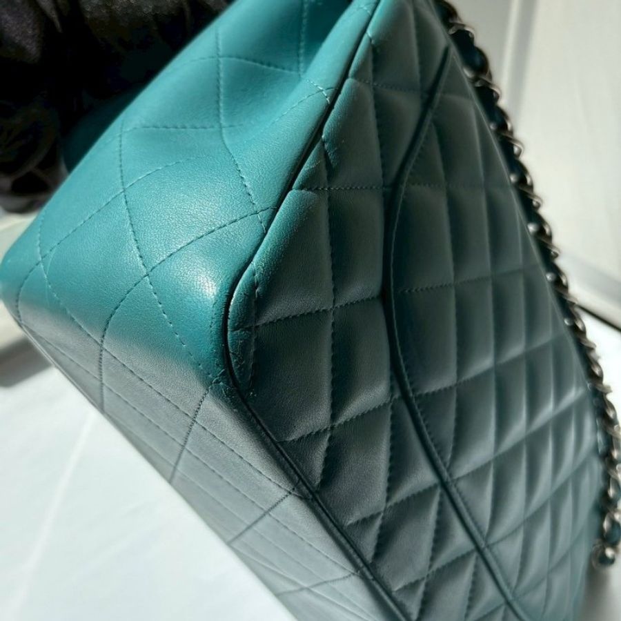 Chanel 銀鍊湖水藍羊皮CF Jumbo 30-13