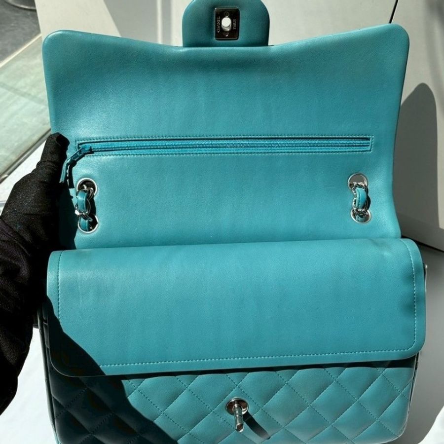 Chanel 銀鍊湖水藍羊皮CF Jumbo 30-20
