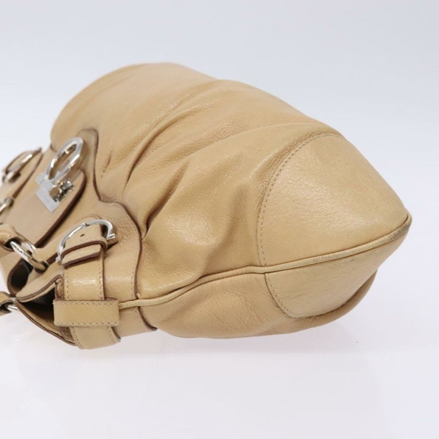 【日本直送】Salvatore Ferragamo Gancini 手提包 皮革 米色 銀色 正品 141104-3