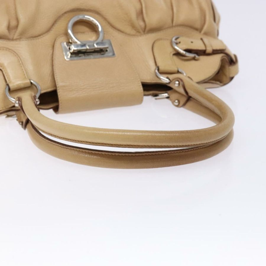 【日本直送】Salvatore Ferragamo Gancini 手提包 皮革 米色 銀色 正品 141104-6
