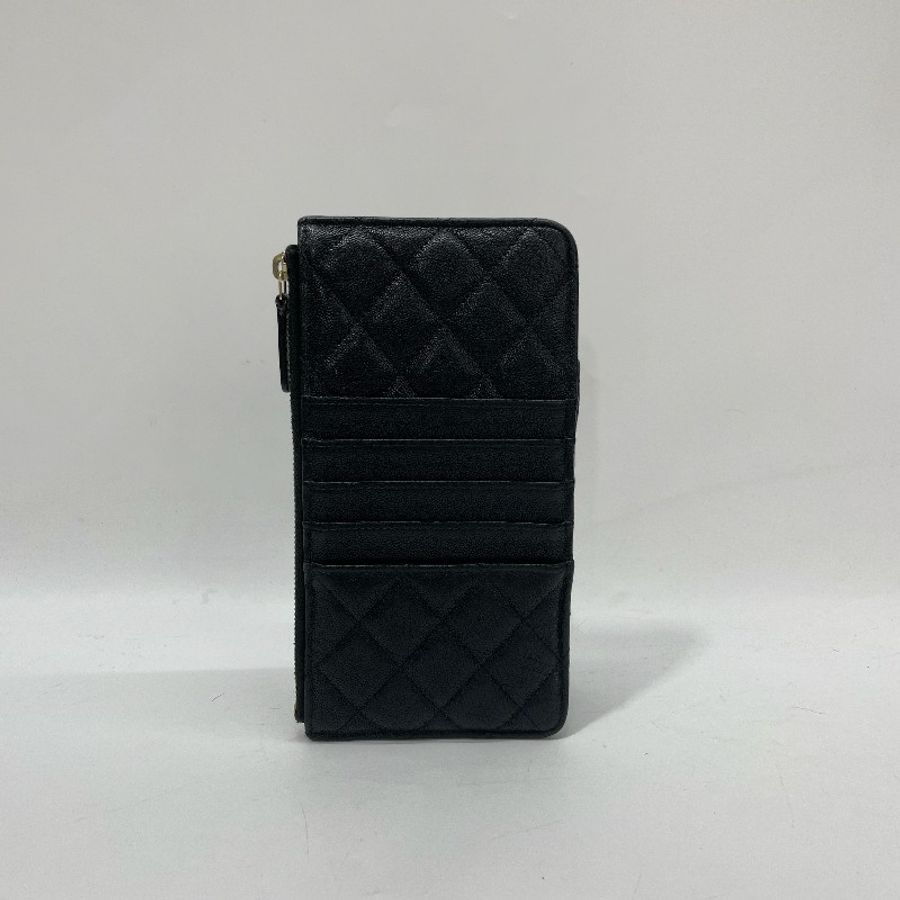 Chanel 黑荔枝牛皮金釦Boy5一字拉扁長夾 AP1482-2