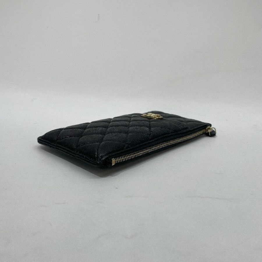 Chanel 黑荔枝牛皮金釦Boy5一字拉扁長夾 AP1482-7