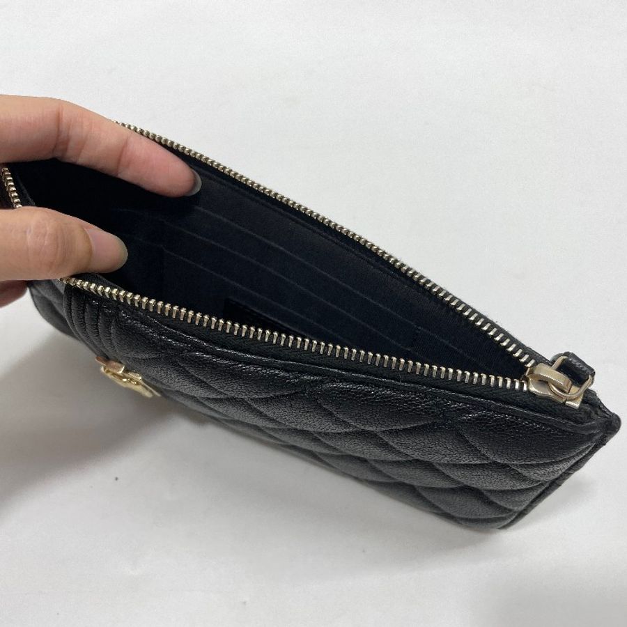 Chanel 黑荔枝牛皮金釦Boy5一字拉扁長夾 AP1482-8