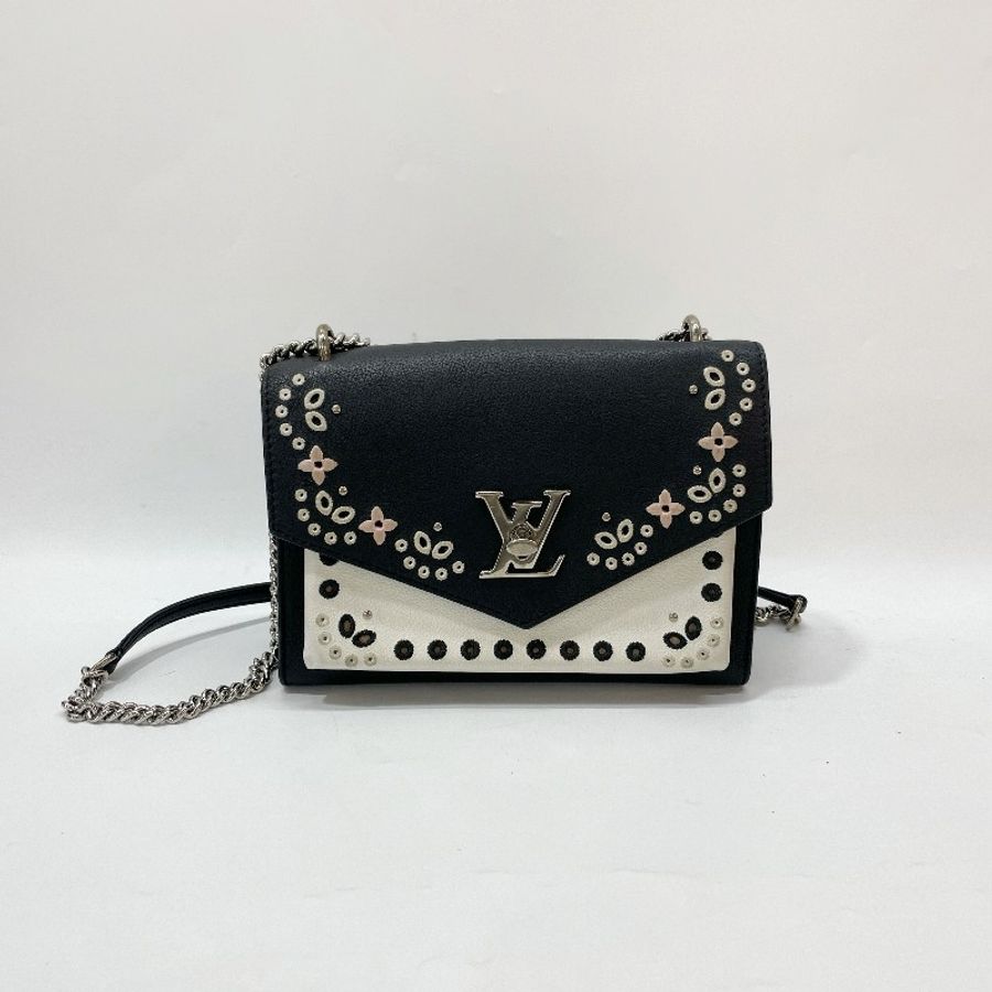 LV黑色牛皮銀轉釦刺繡花側背包 M53954-1