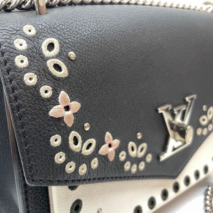 LV黑色牛皮銀轉釦刺繡花側背包 M53954-13