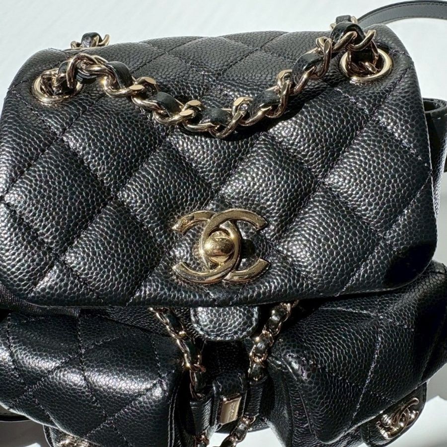 Chanel 淡金鍊黑荔枝皮小號後背包 Duma-6